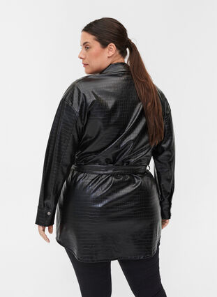 Faux leather shirt jacket, Black, Model image number 1