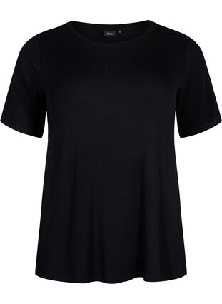 Ribbed viscose T-shirt, Black, Packshot image number 0