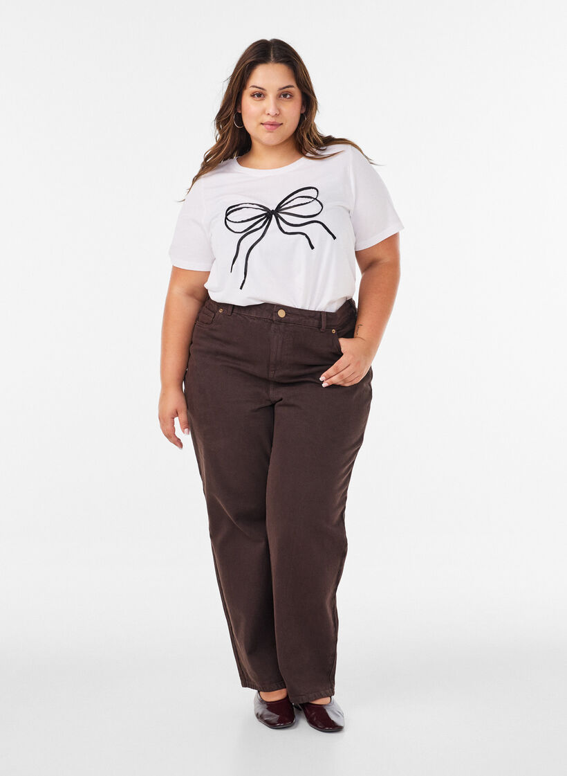 T-shirt in organic cotton with decorative motif, White, Model image number 1