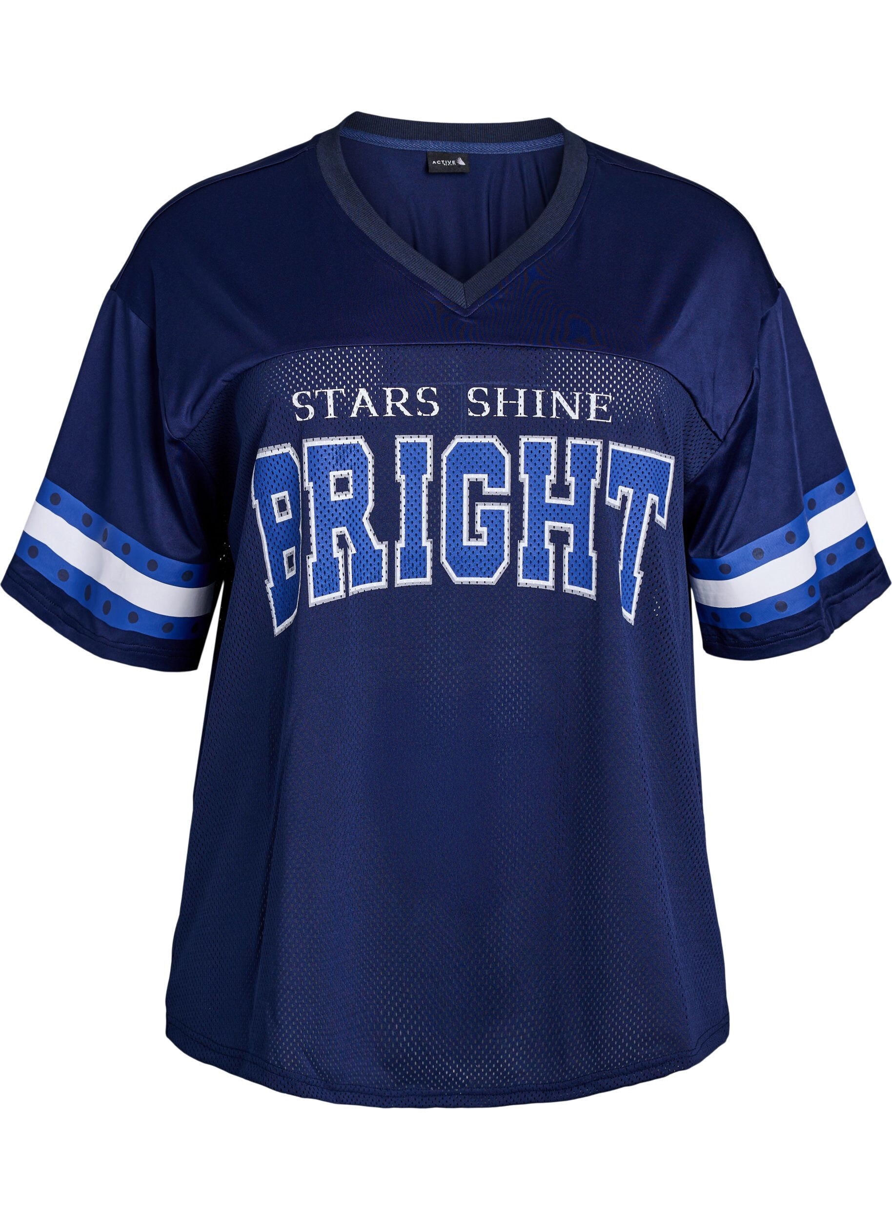 Zizzifashion Workout t-shirt with a V-neck and front print, Blue, Packshot image number 0