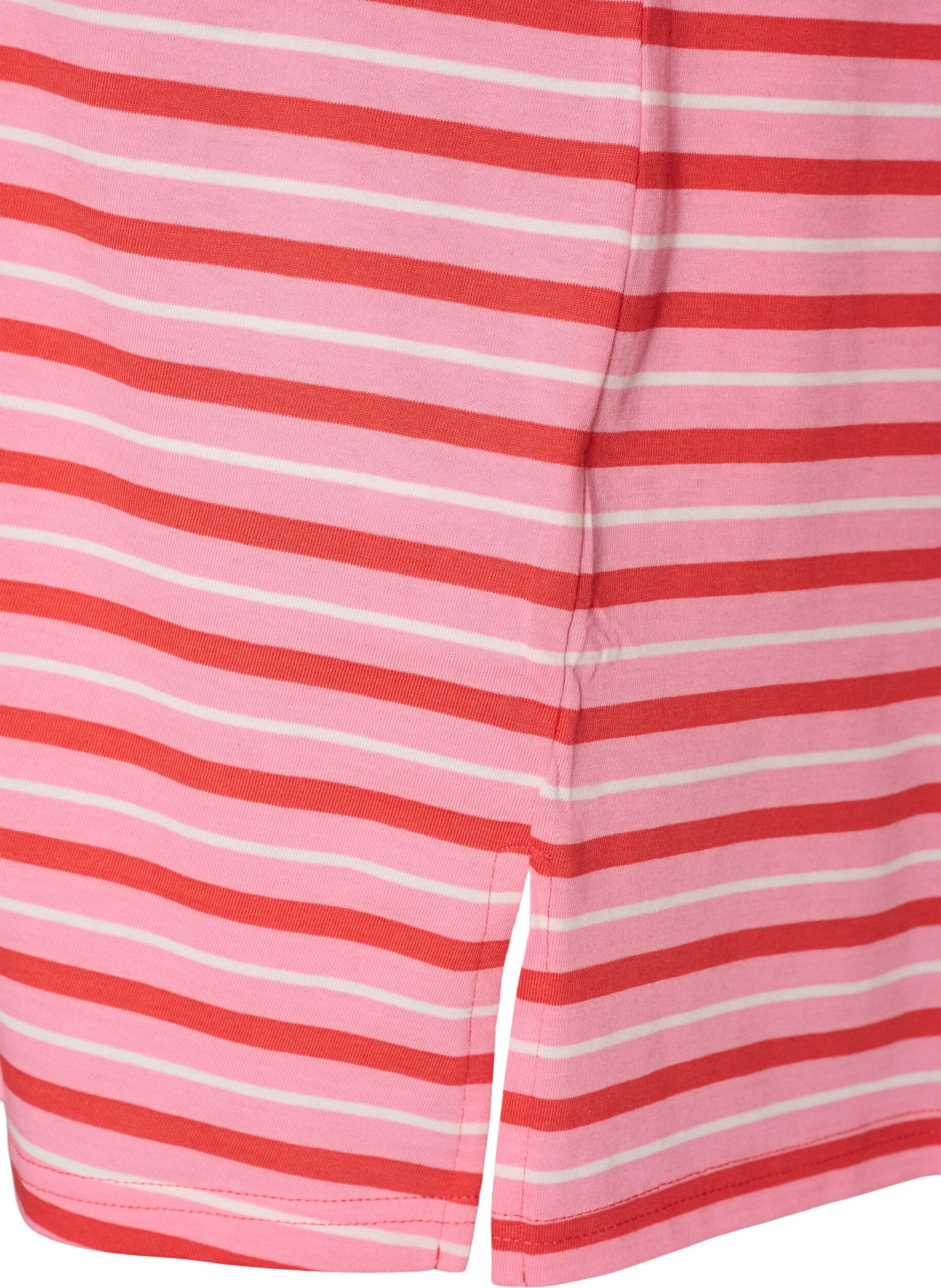 Zizzifashion Long oversized striped T-shirt in organic cotton, Pink, Packshot image number 3