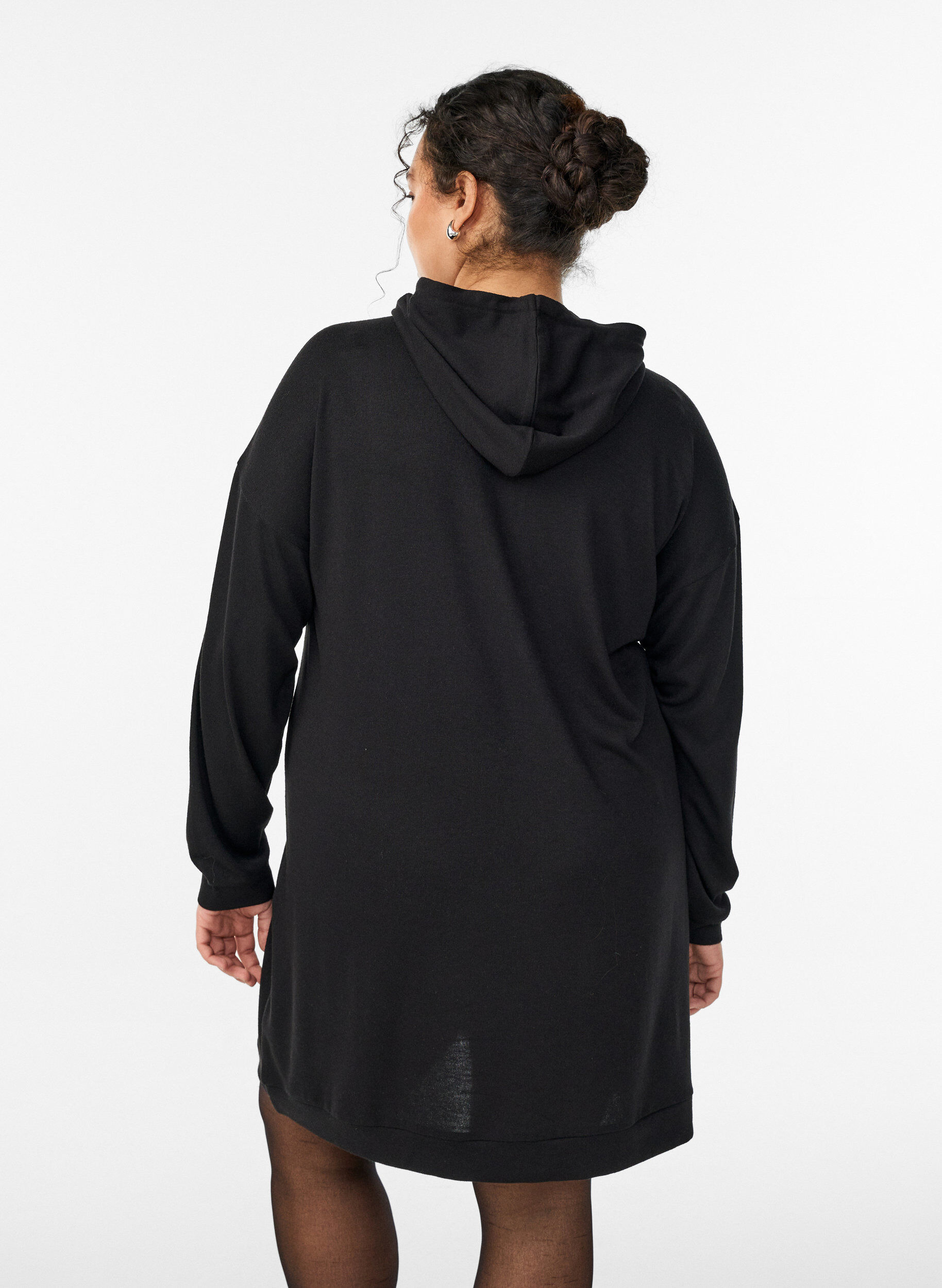 Zizzifashion Short hoodie dress with a kangaroo pocket, Black, Model image number 2