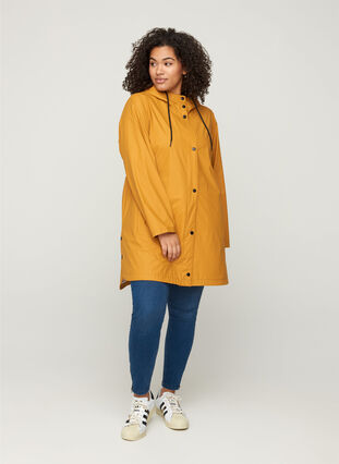 Rain coat with a hood and pockets, Spruce Yellow, Model image number 3