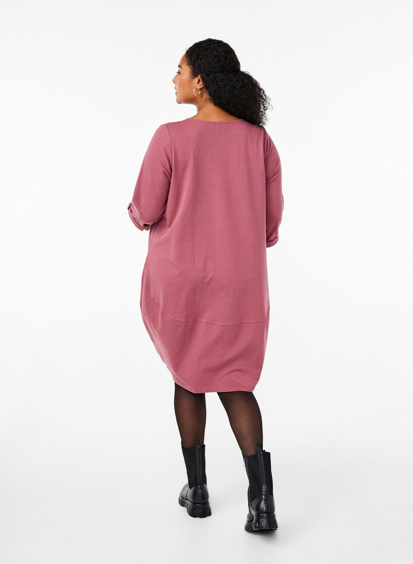 Balloon dress in cotton with pockets, Rose, Model image number 2