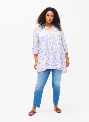 Tunic with 3/4 sleeves and floral print, Sand Verbena AOP, Model image number 2