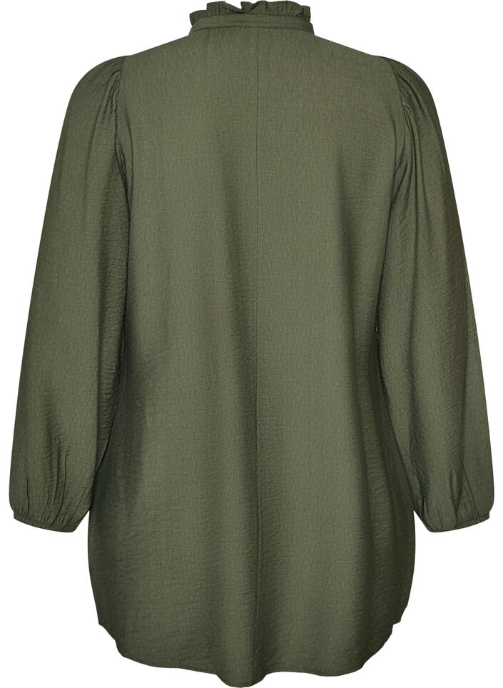 Viscose tunic with ruffles and buttons, Green, Packshot image number 1