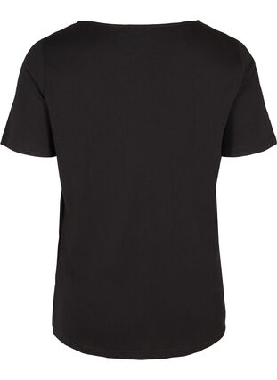 Cotton t-shirt with v-neck and lace, Black, Packshot image number 1