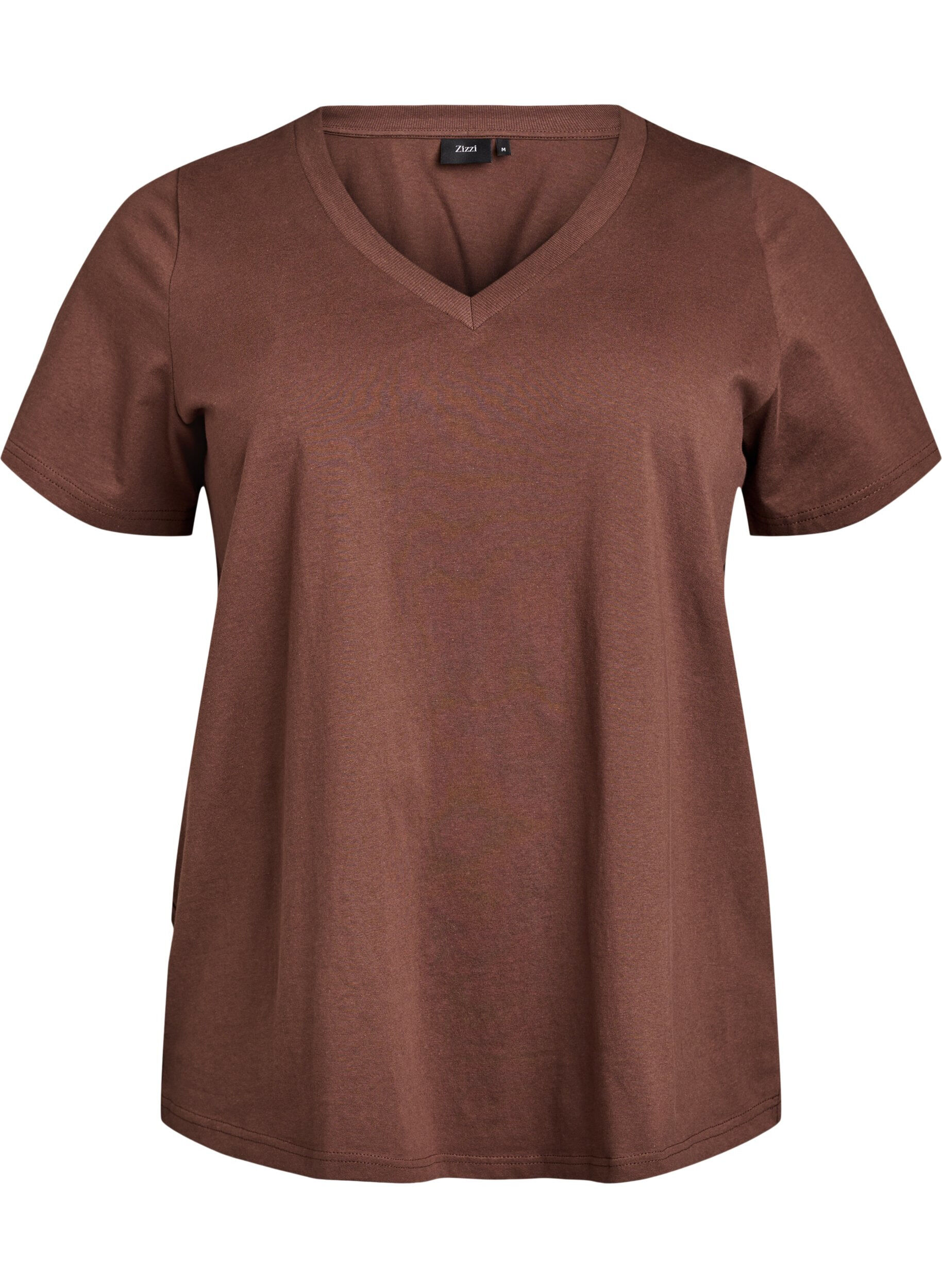 Zizzifashion Basic cotton T-shirt with a V-neck, Brown, Packshot image number 0