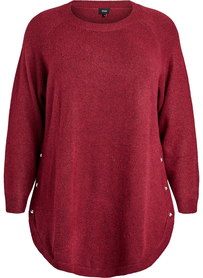 Long knitted blouse with ball buttons, Dark Bordeaux, Packshot image number 0