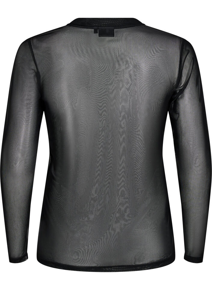 Solid coloured mesh blouse, Black, Packshot image number 1