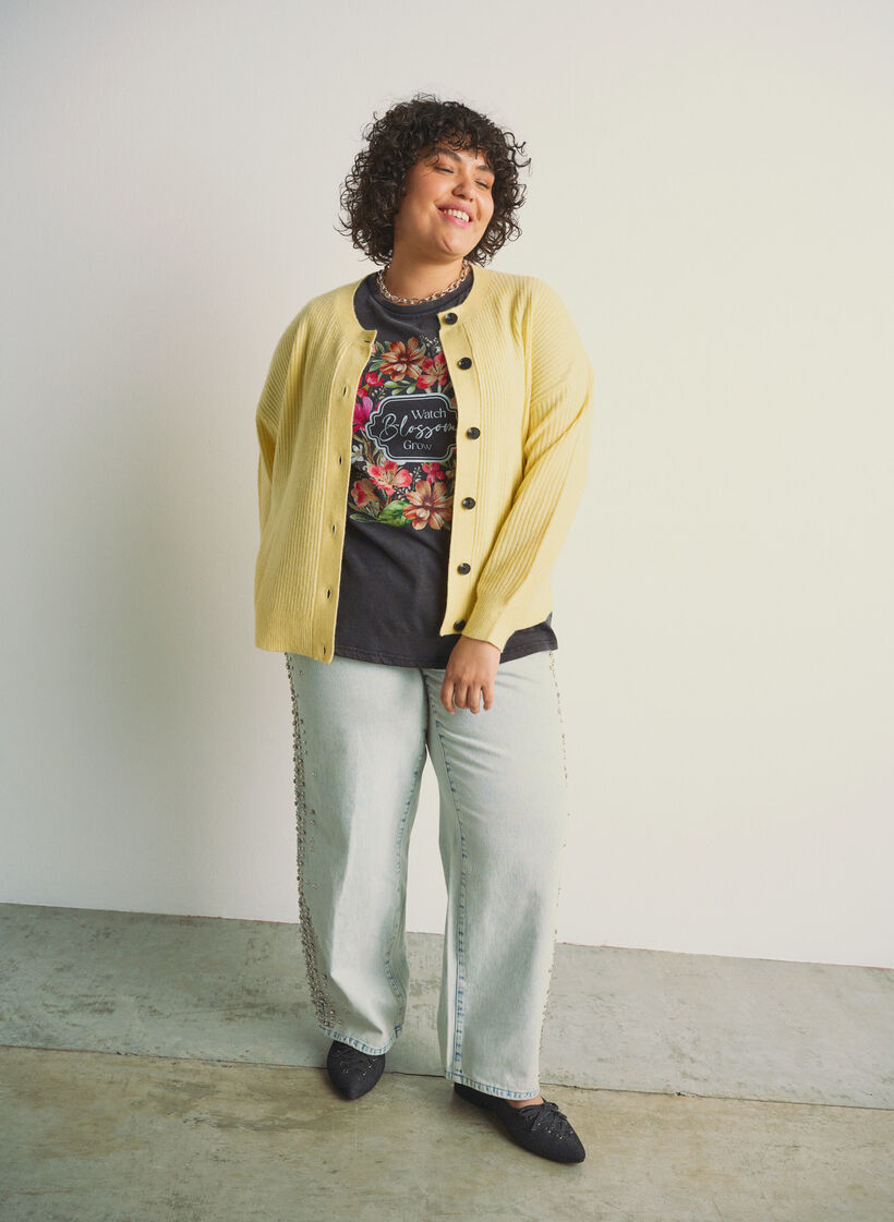Ribbed cardigan with buttons, Yellow, Image