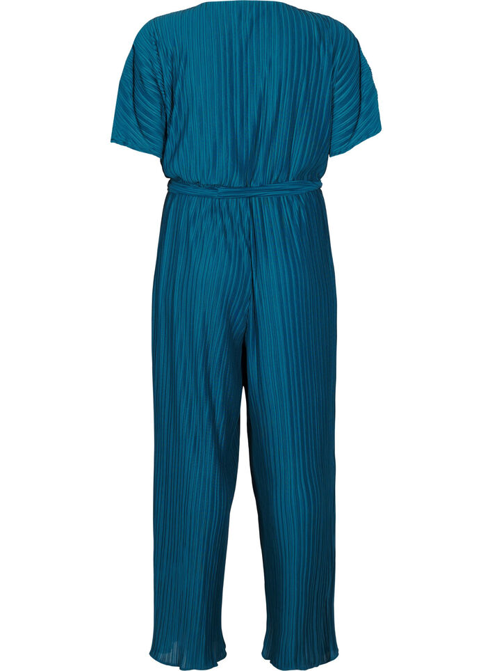 Pleated jumpsuit with tie and wide sleeves, Blue, Packshot image number 1
