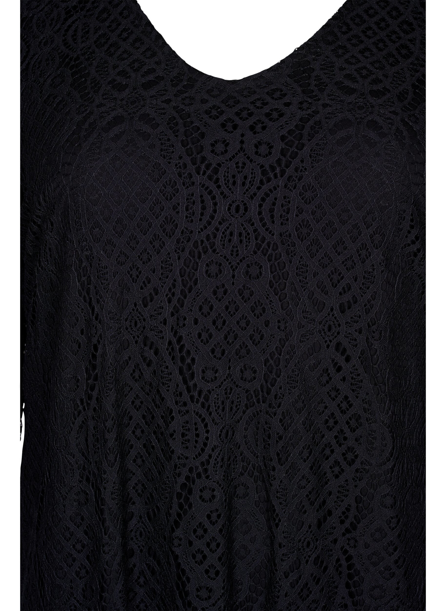 Zizzifashion Lace Dress with 3/4 sleeves, Black, Packshot image number 2