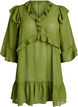 Lightweight dress with ruffles and a V-neck, Green, Packshot image number 0