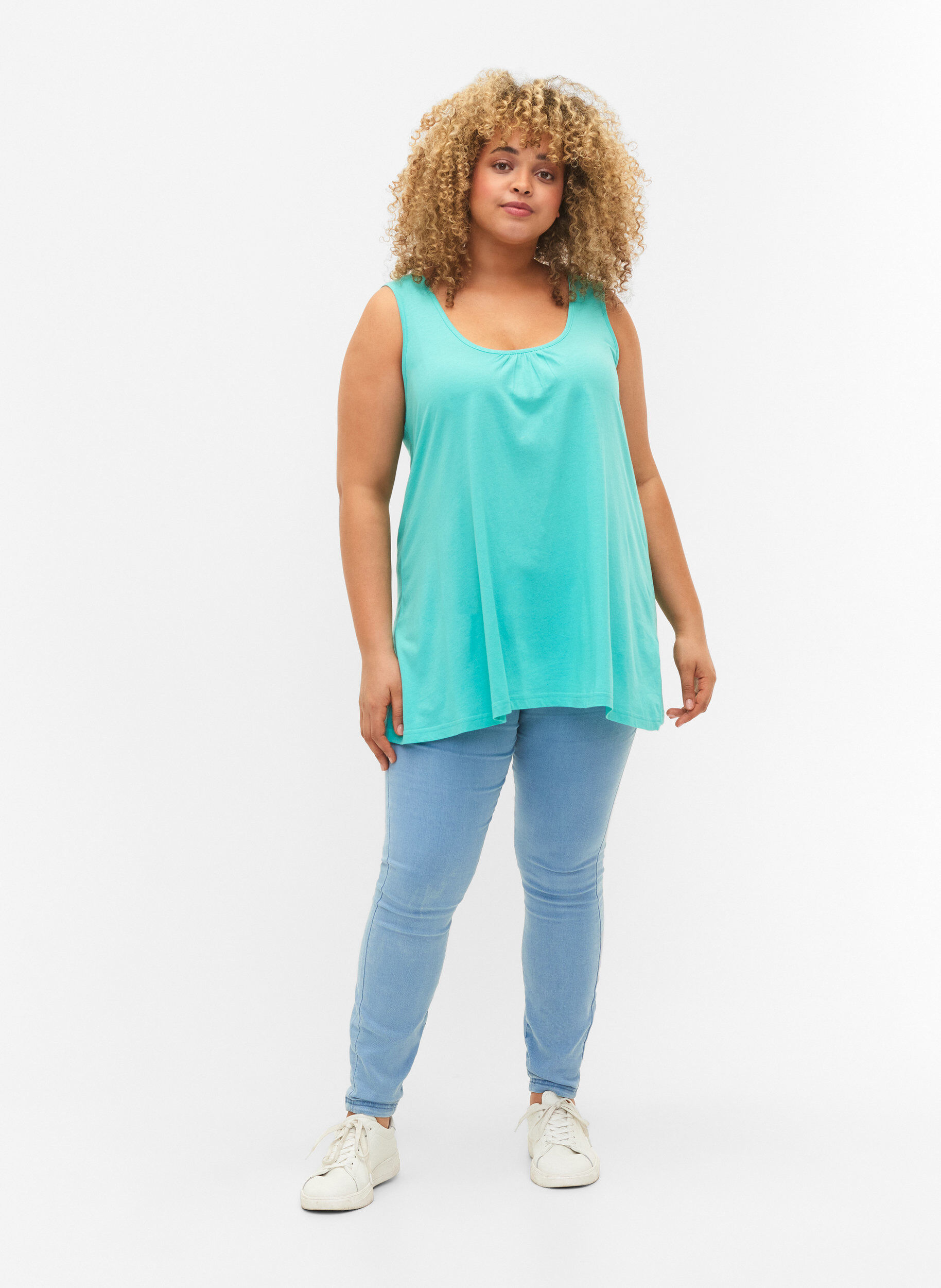 Zizzifashion Top with a-shape and round neck, Turquoise, Model image number 2