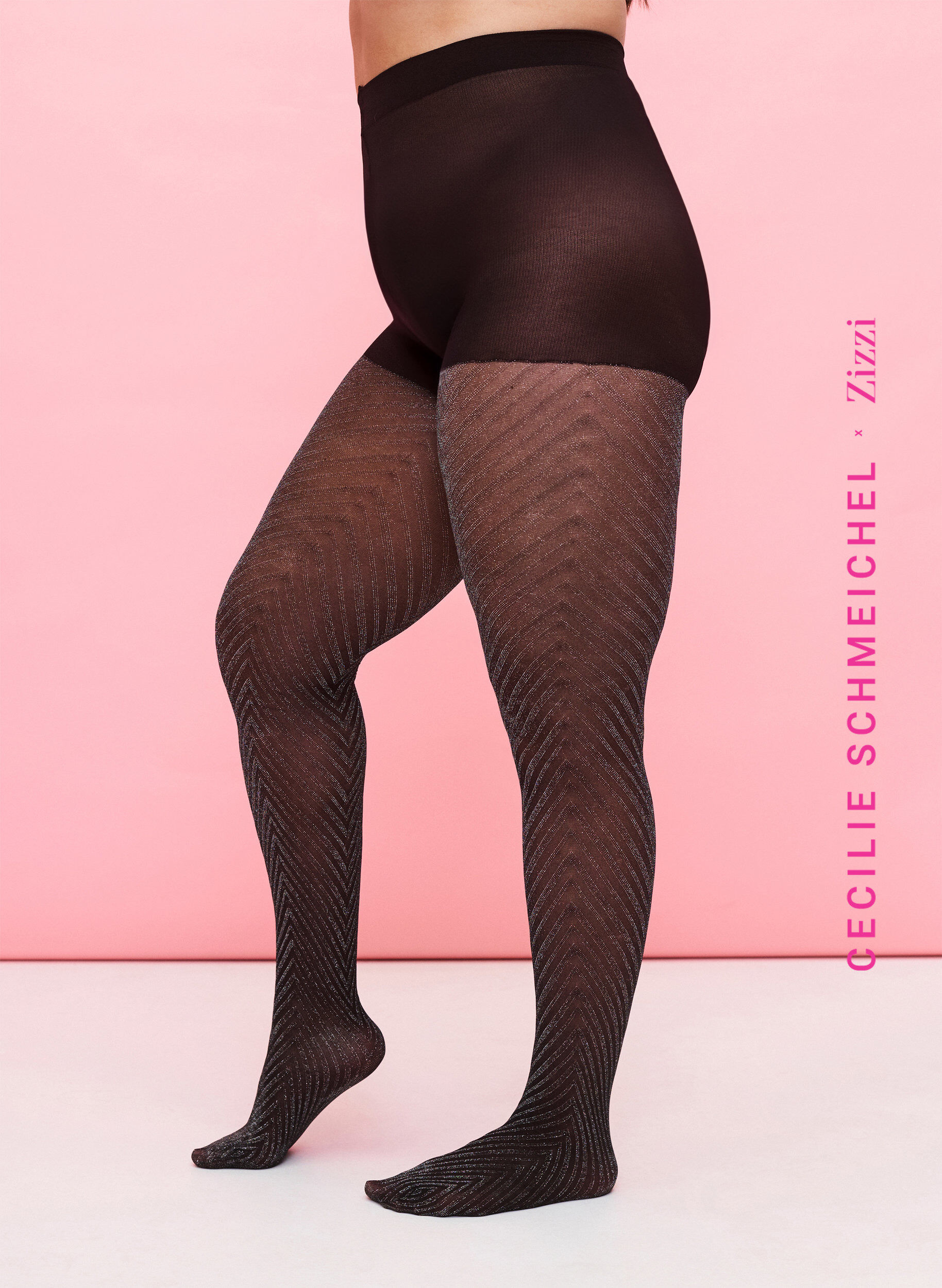 Zizzifashion Glittery tights with a striped pattern, Black, Model image number 0
