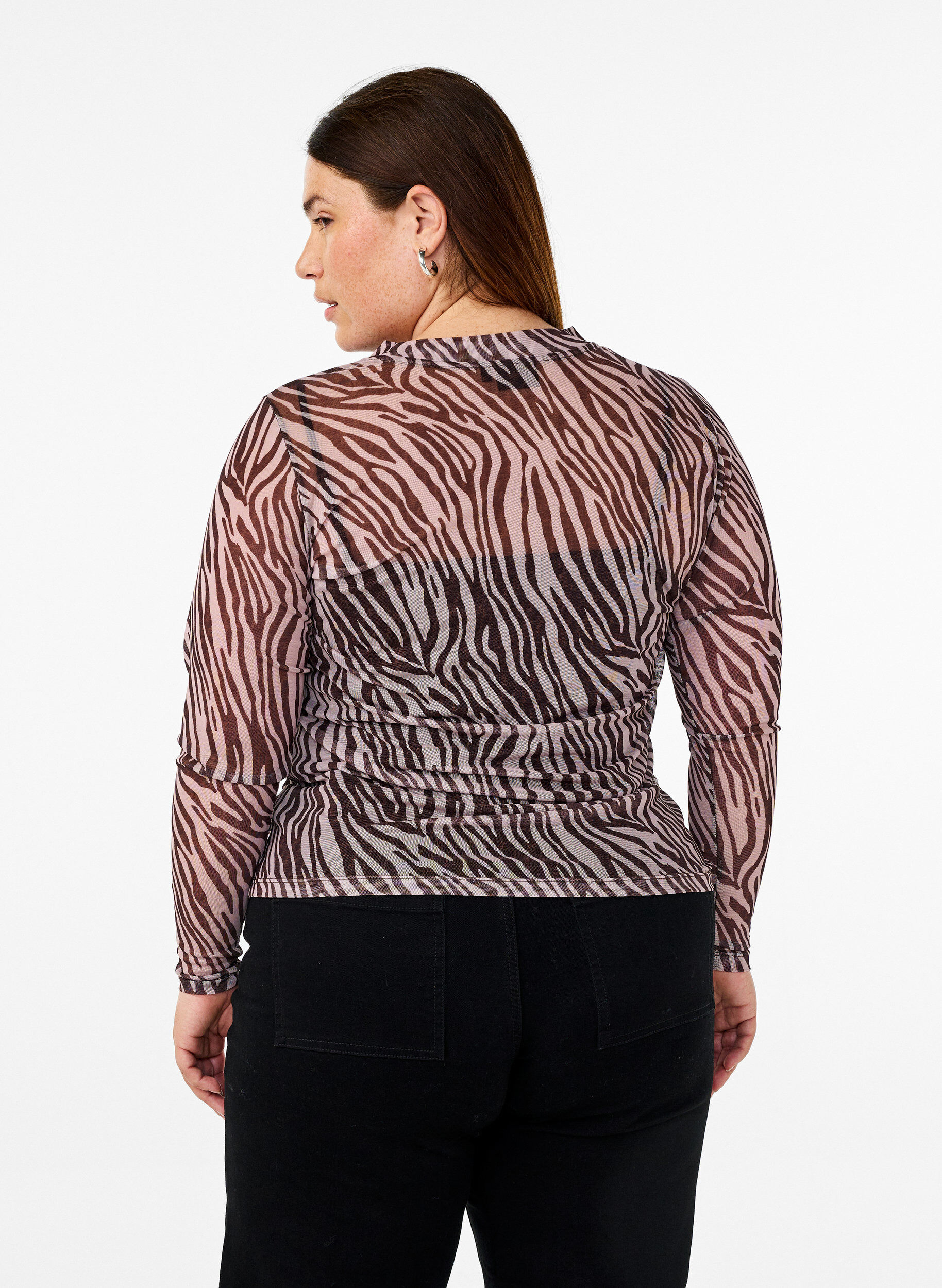 Zizzifashion Mesh top with zebra print, Black, Model image number 2