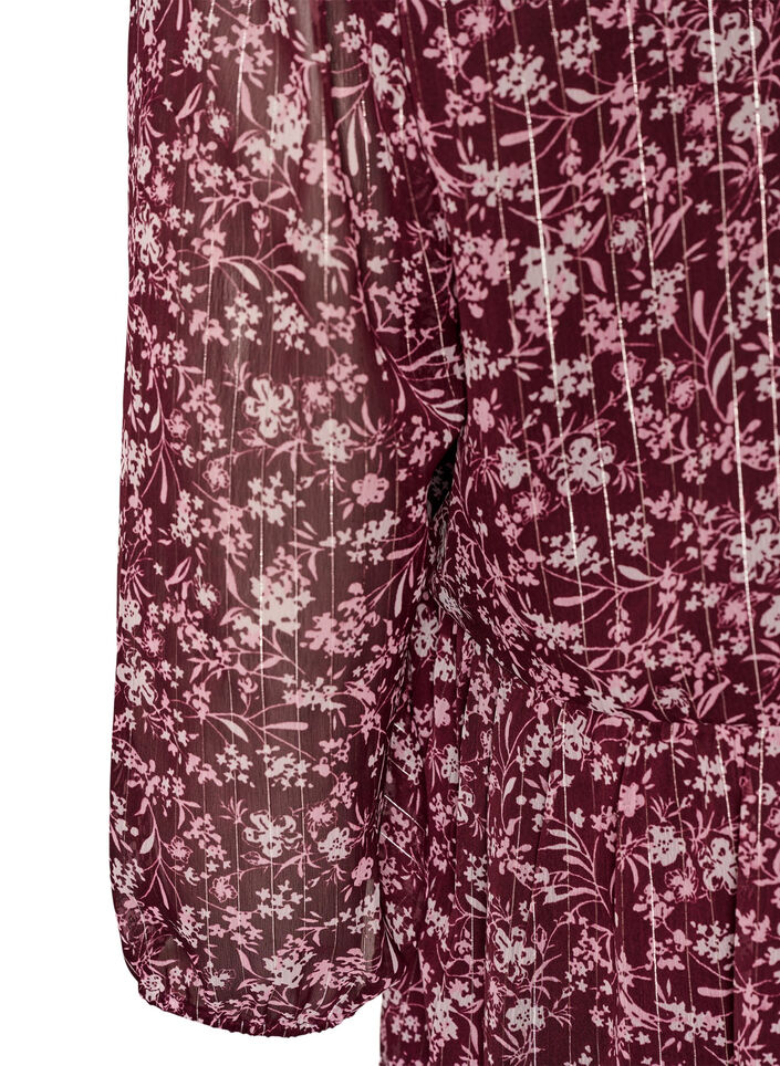 Tunic with floral print and glitter threads, Red, Packshot image number 3