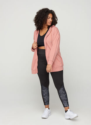 Sweater cardigan with a zip and hood, Old Rose, Model image number 2