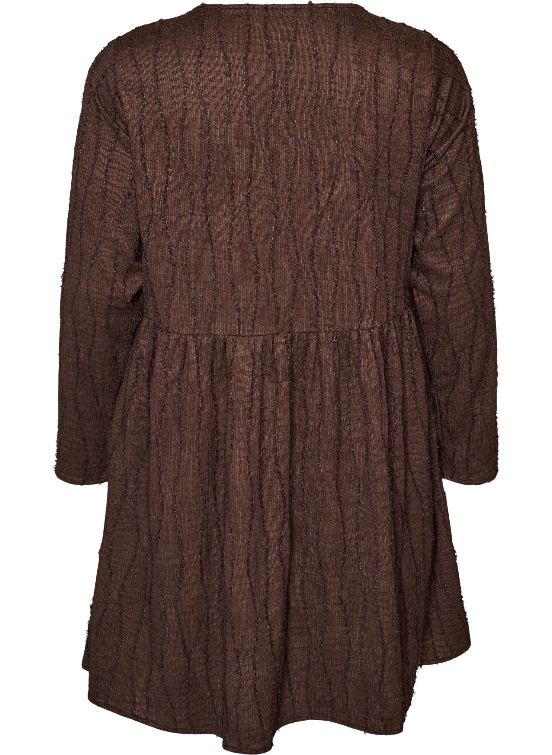 ZizzifashionShort jersey dress with a wavy textured pattern, Brown, Packshot image number 1