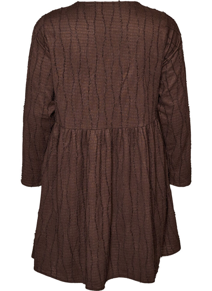 Short jersey dress with a wavy textured pattern, Brown, Packshot image number 1