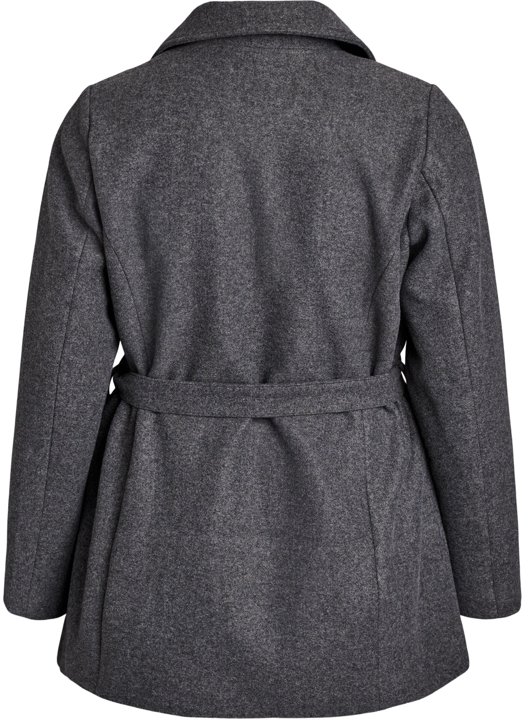 Zizzifashion Short coat with a belt, Grey, Packshot image number 1