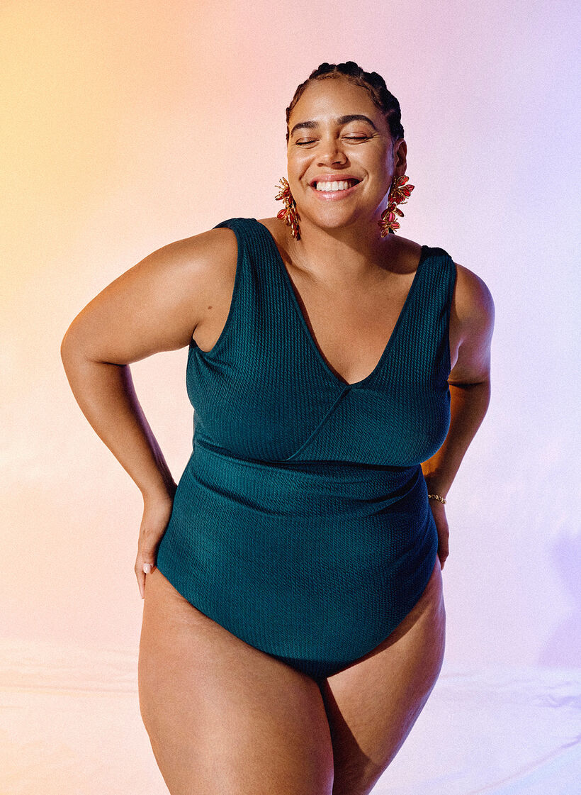 Swimsuit with crepe texture and wrap effect, Dark Sea, Image image number 1