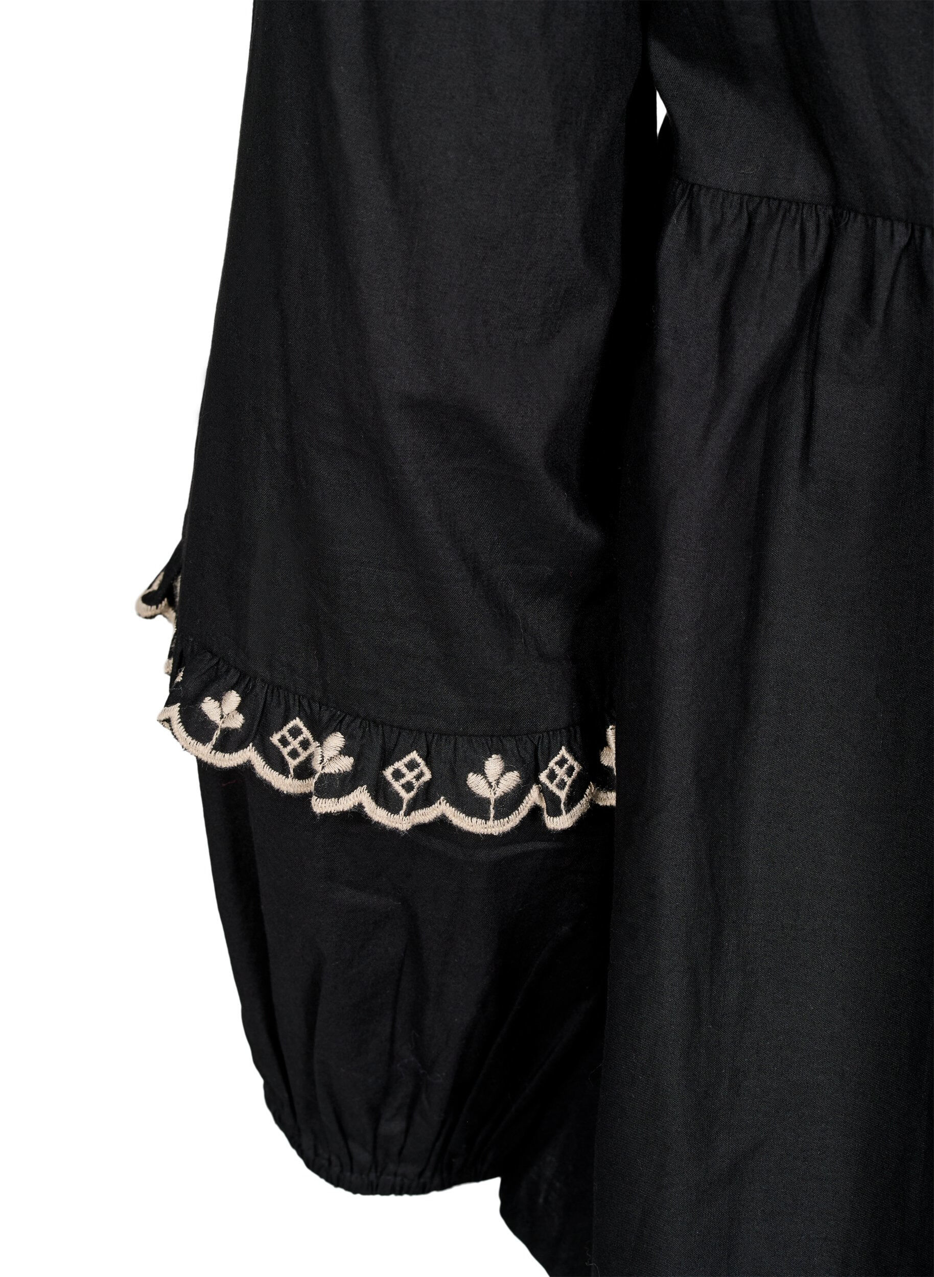 Zizzifashion Blouse with open front and embroidered details, Black, Packshot image number 3