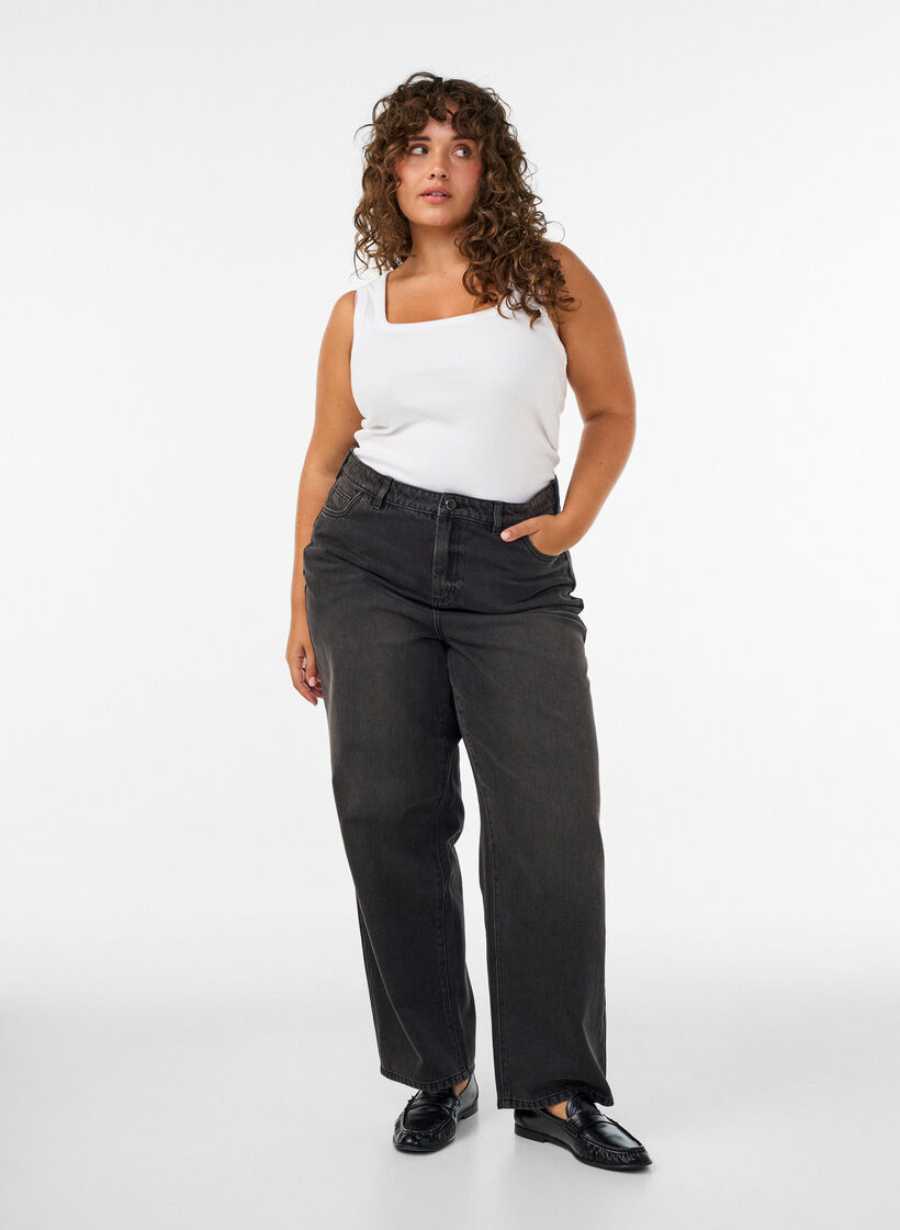 Kiana straight fit jeans with a high waist, Black, Model image number 0