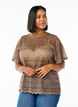 Lace blouse with short sleeves and scalloped hem, Brown, Model image number 0