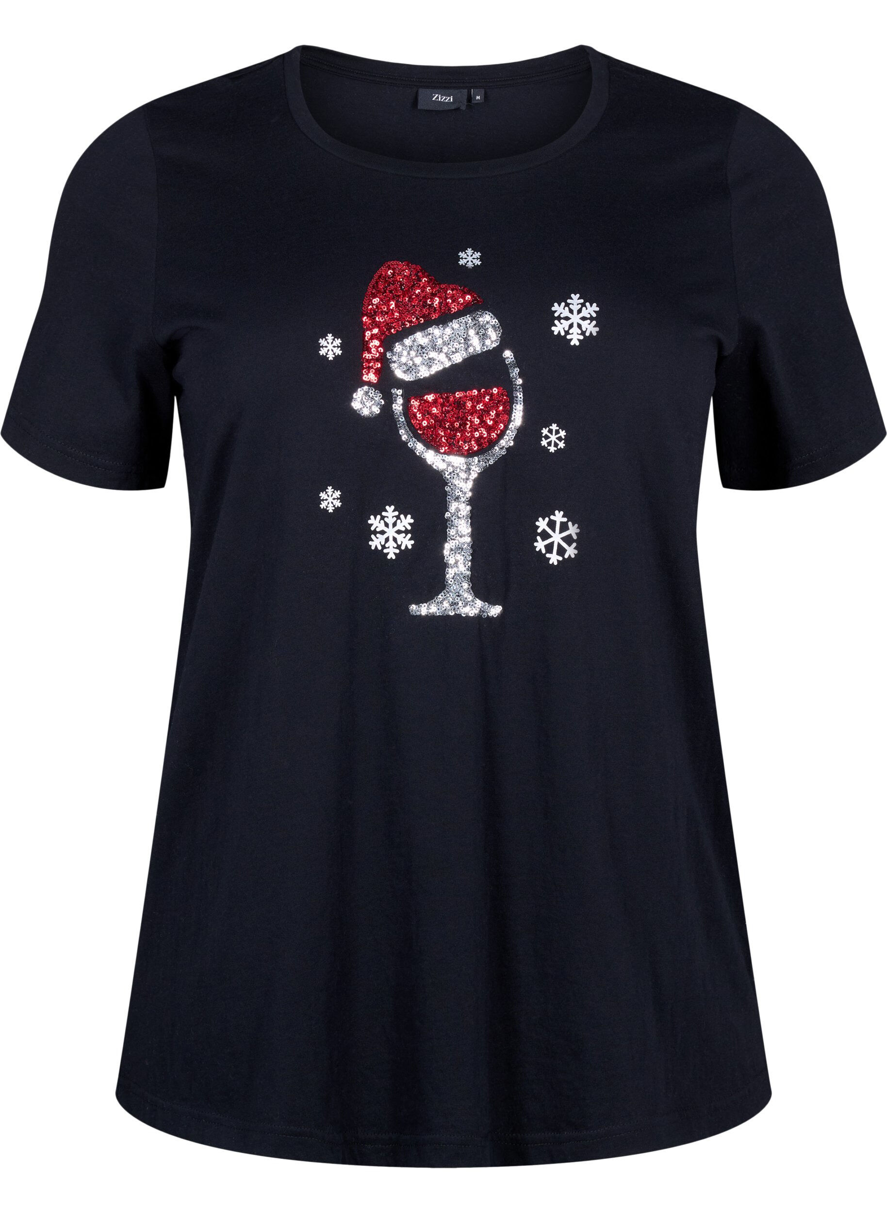 Zizzifashion Christmas t-shirts in 100% cotton, Black w. Wine, Packshot image number 0