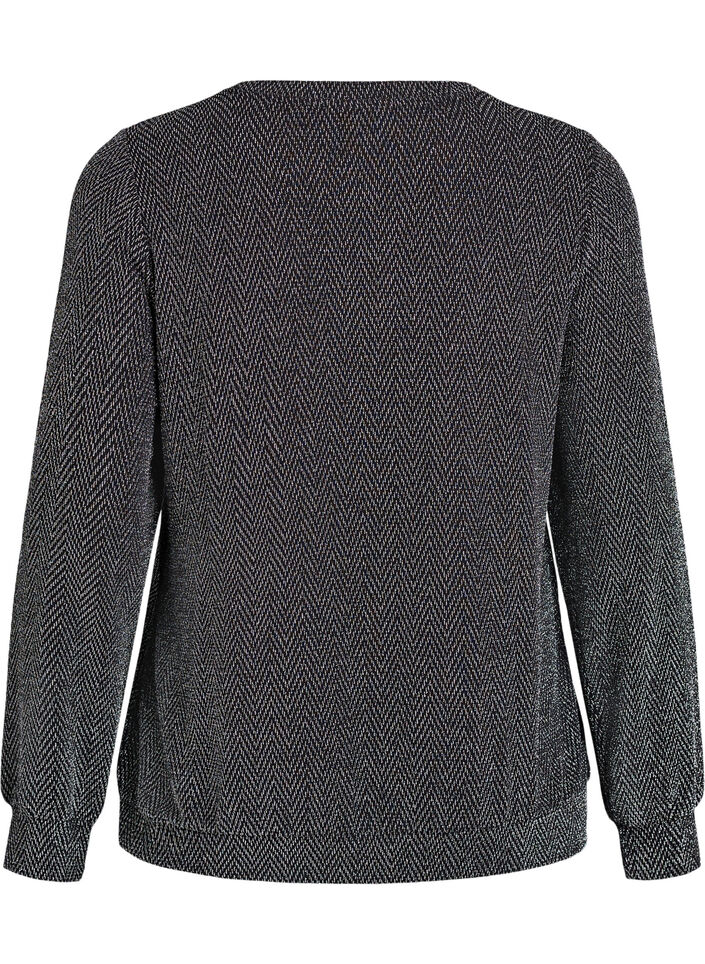 Blouse with herringbone pattern and glitter thread, Black, Packshot image number 1