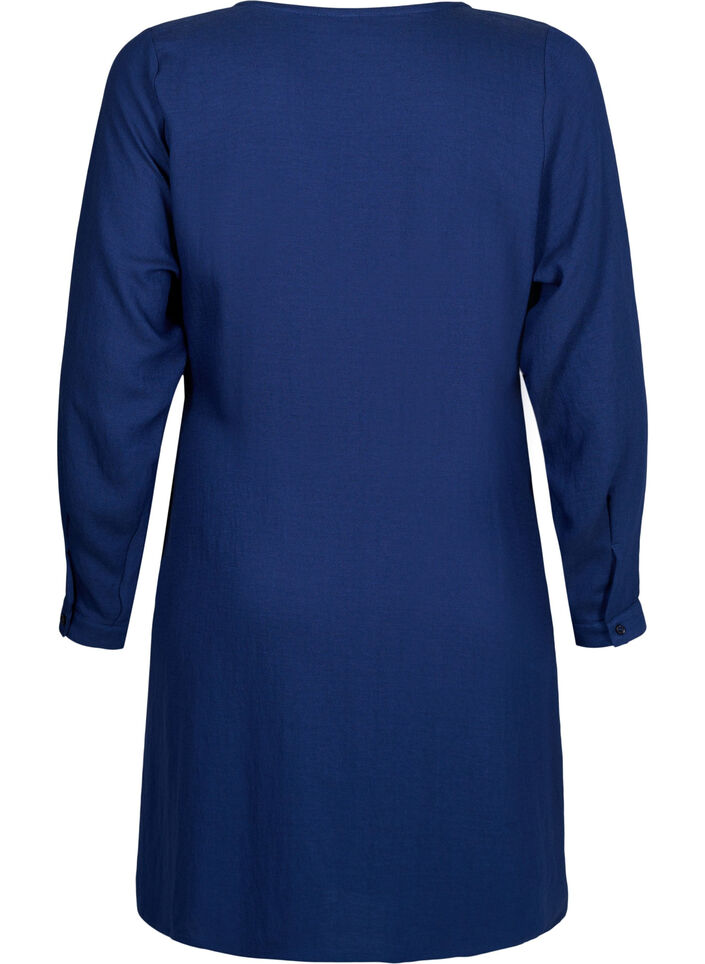 Long sleeve viscose dress with a wrap look, Medieval Blue, Packshot image number 1