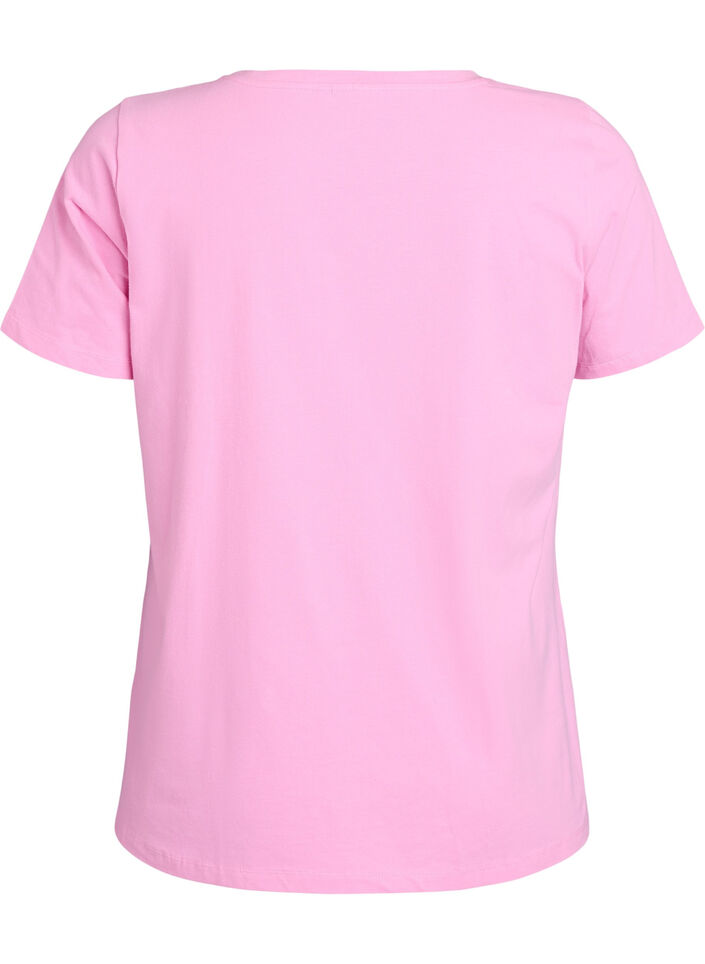 Solid coloured basic t-shirt in cotton, Pink, Packshot image number 1