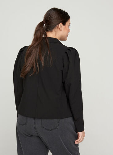 Cropped blazer with puff sleeves, Black, Model image number 1
