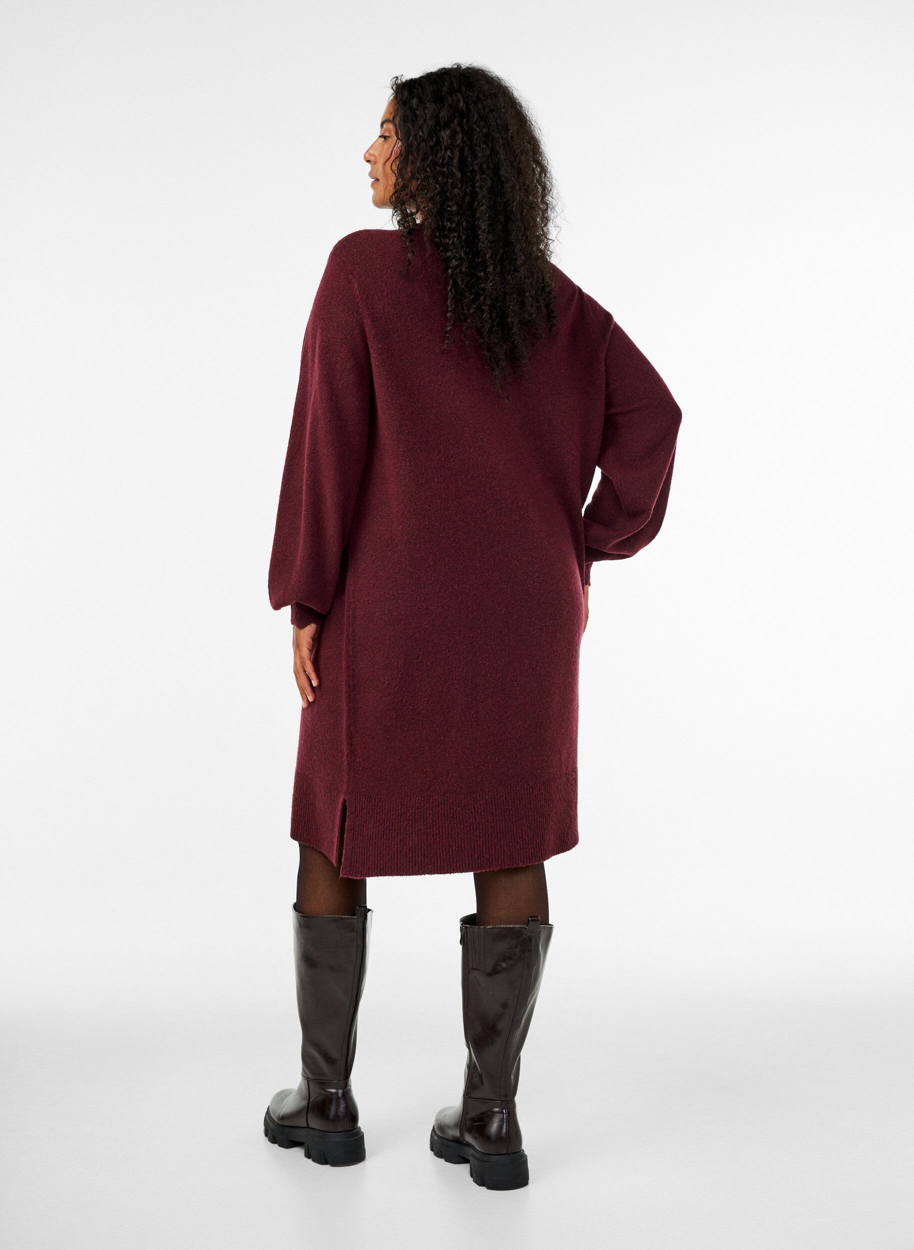 ZizzifashionShort knitted dress with wavy hem and slits, Red, Model image number 2