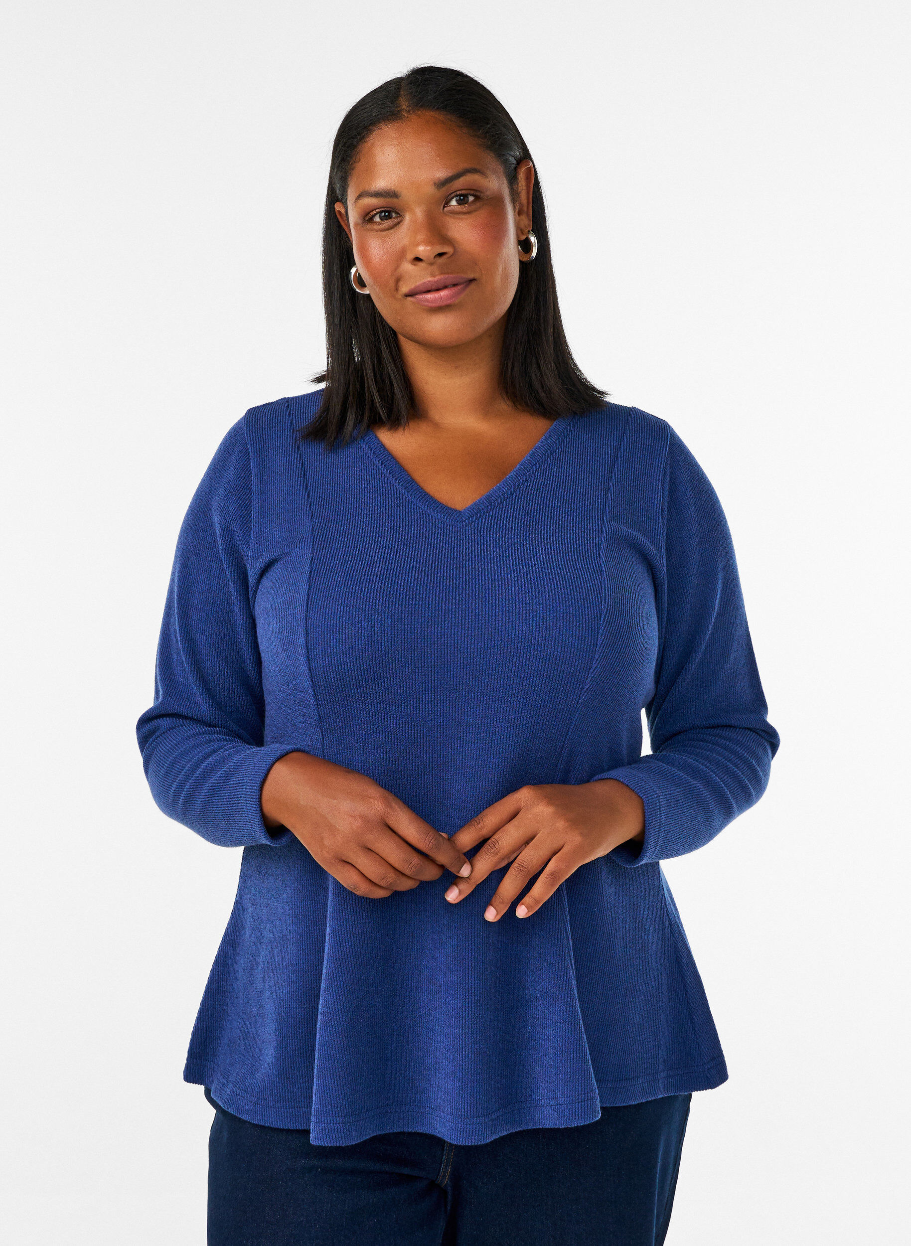 ZizzifashionJersey blouse with a ribbed texture and an A-line fit, Blue, Model image number 0