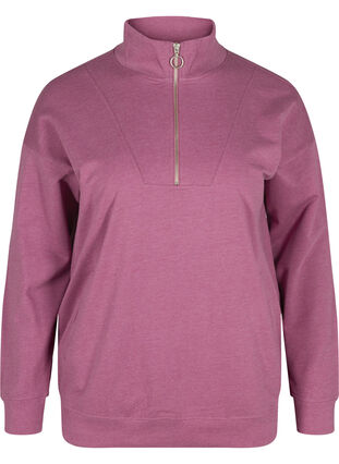 Mottled sweatshirt with zip, Grape Nectar Melange, Packshot image number 0