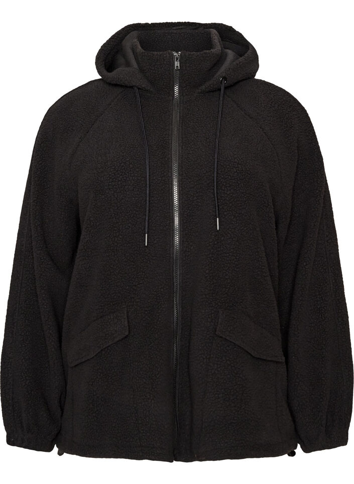 Teddy jacket with a hood and zipper, Black, Packshot image number 0