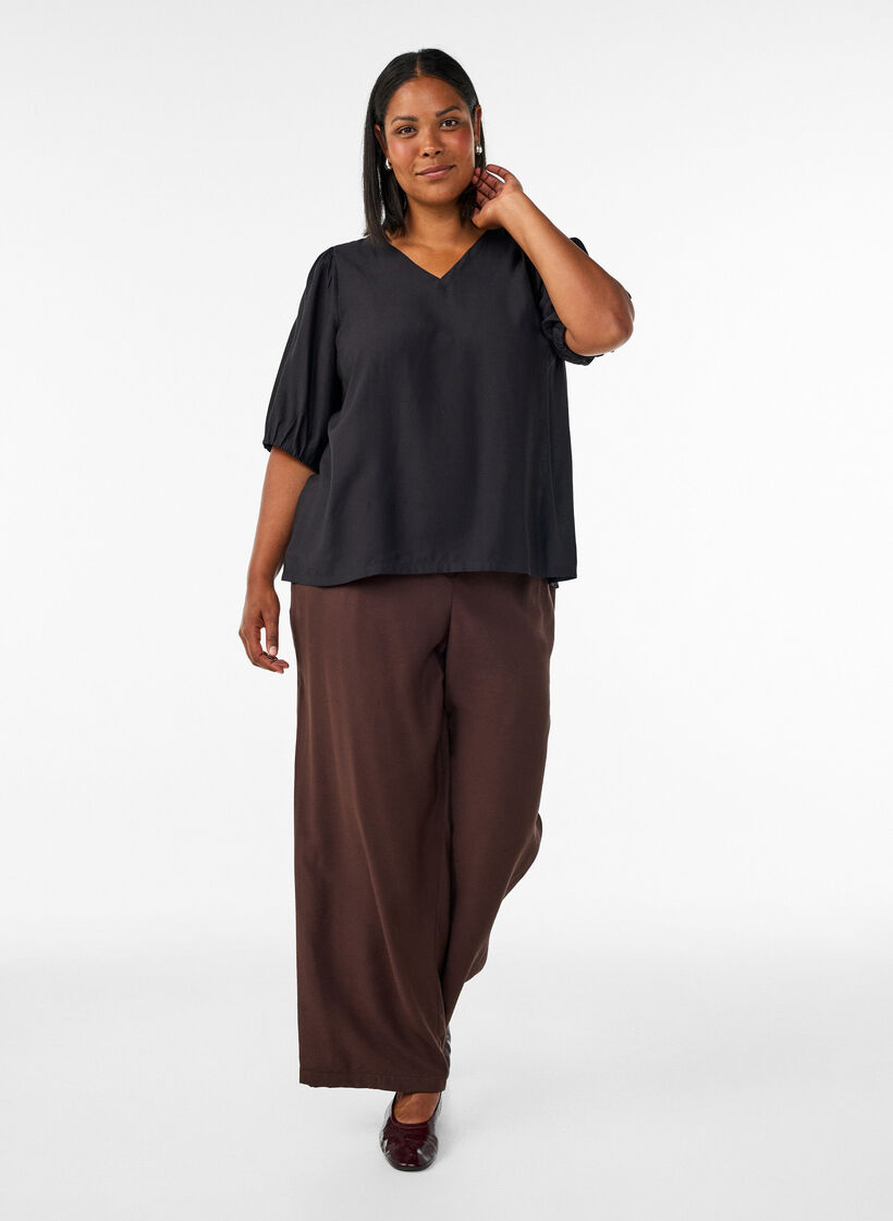 Viscose blouse with V-neck, Black, Model image number 1
