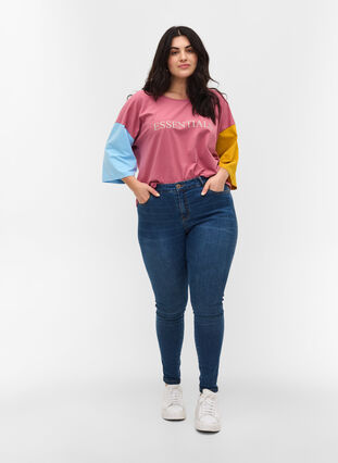 Colour-block t-shirt with 2/4-length sleeves, Pink Blocking, Model image number 1