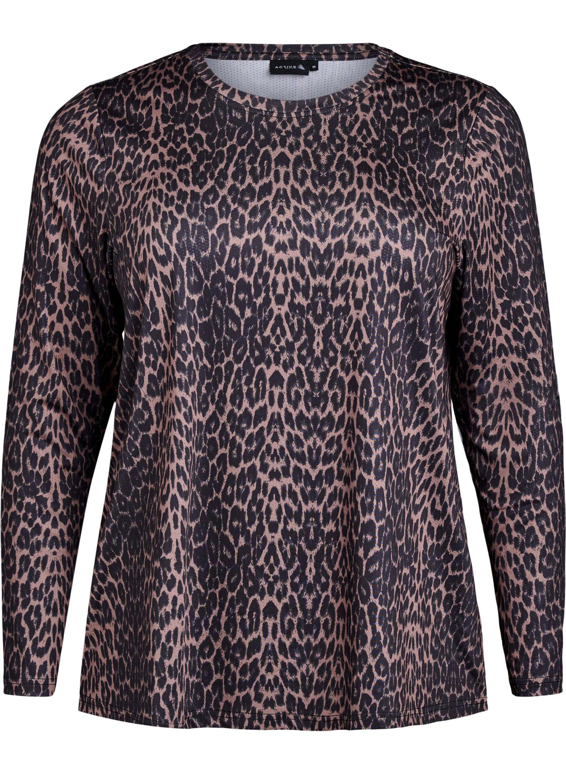 Zizzifashion Long-sleeved workout top with leopard print, Brown, Packshot image number 0
