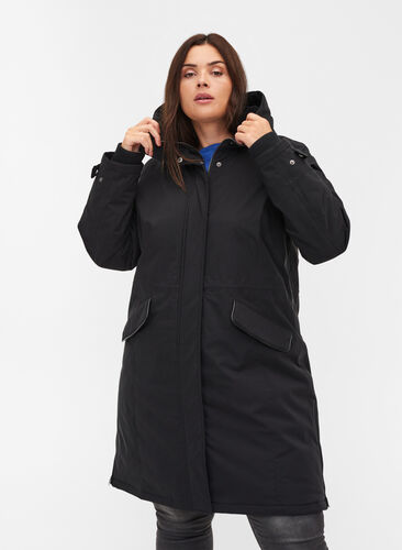 Waterproof winter jacket with a hood and pockets, Black, Model image number 0