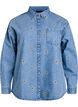 Denim shirt with embroidered flowers, Blue, Packshot image number 0
