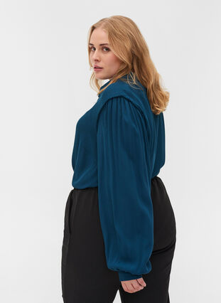 Long-sleeved viscose shirt with ruffle details, Reflecting Pond, Model image number 1
