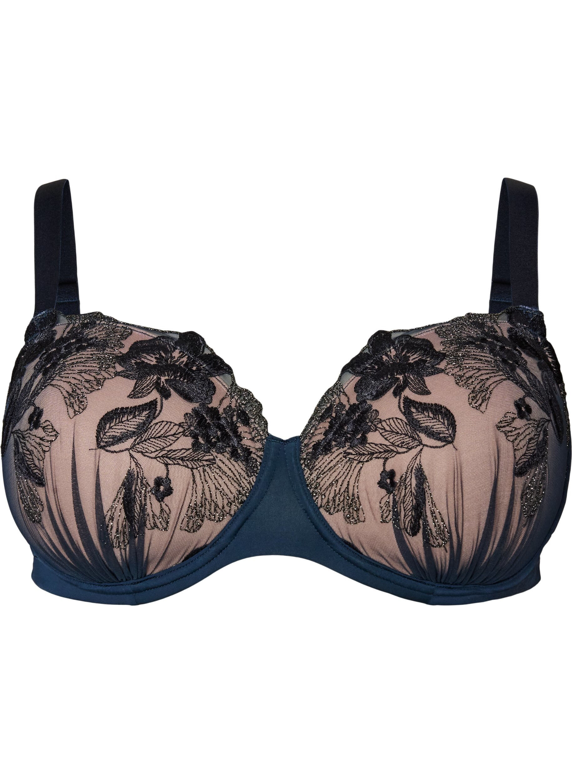 ZizzifashionMoulded bra with floral embroidery and draped details, Blue, Packshot image number 0
