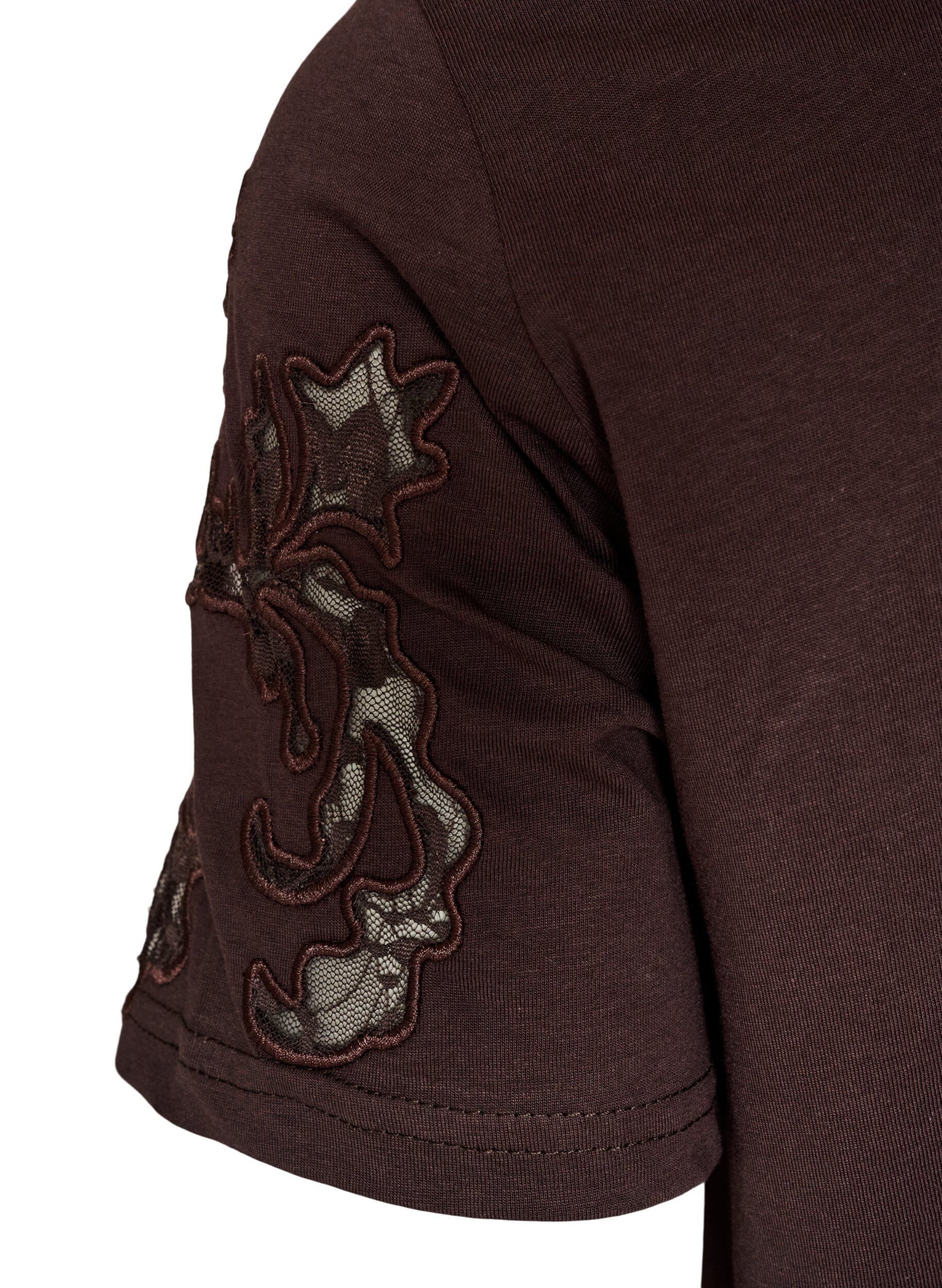 ZizzifashionCotton T-shirt with lace appliqu&eacute;s, Brown, Packshot image number 3
