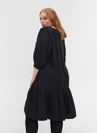 V-neck dress with smock, Black, Model image number 1