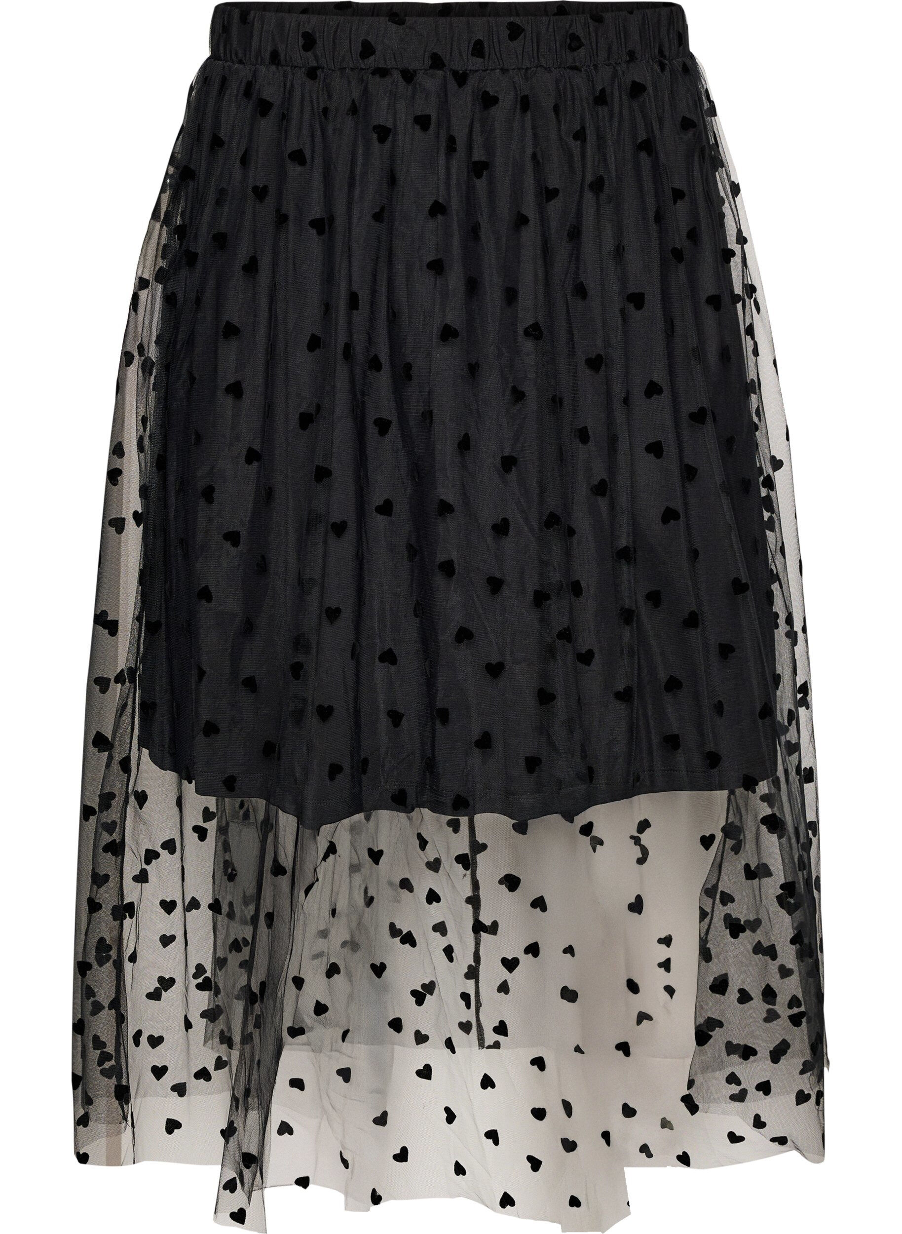 ZizzifashionMidi tulle skirt with hearts, Black, Packshot image number 0