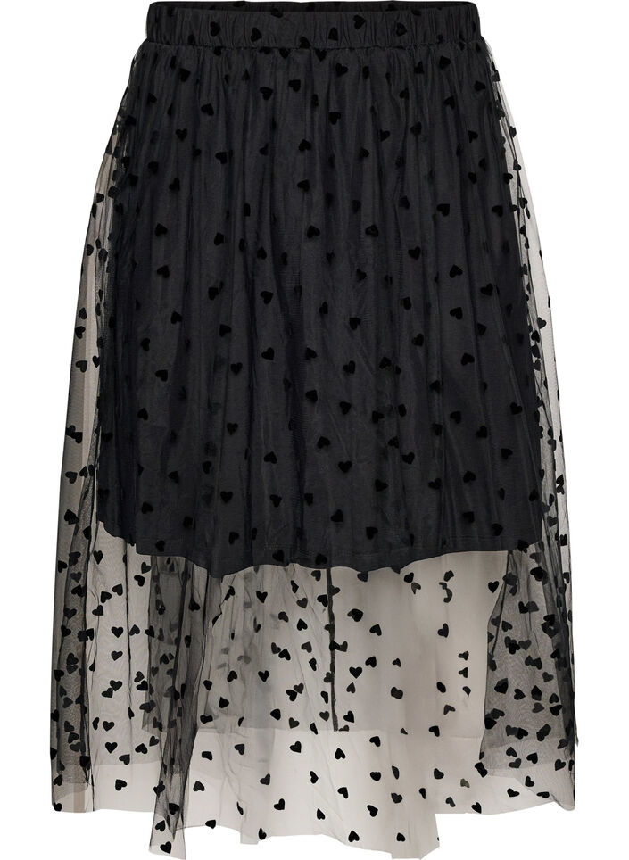 Midi tulle skirt with hearts, Black, Packshot image number 0